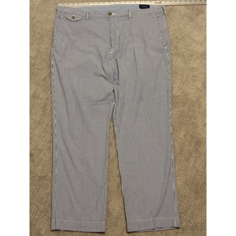 Polo Ralph Lauren Pants Seersucker Striped Straight Stretch Flesh Pony 40x30 EUC
